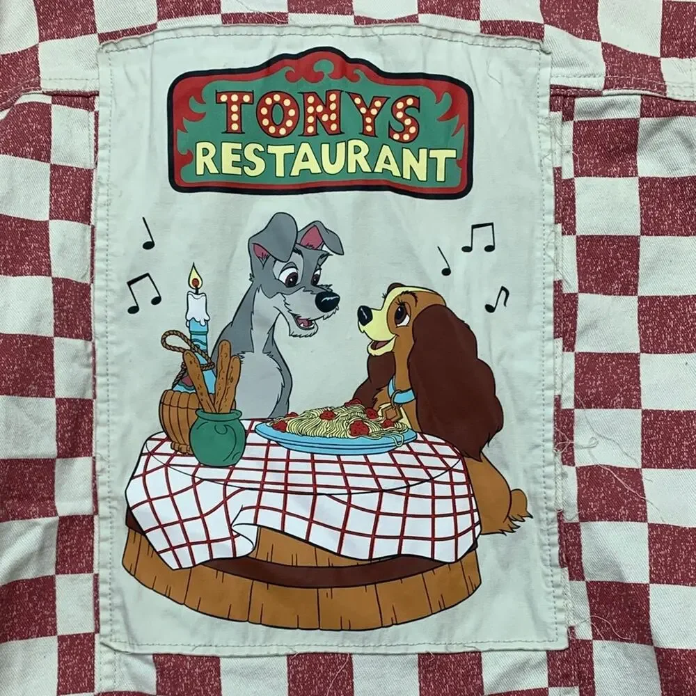 Disney x box lunch 1 1x Lady and the Tramp denim jacket Red Cream Plaid Tony's